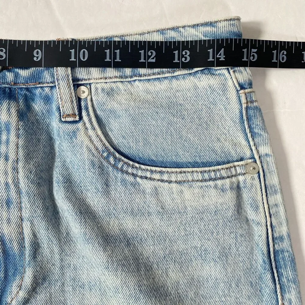 Blank NYC Either Way Jean Skirt Womens Size 27 Blue High Back Slit Raw Hem New